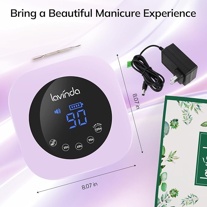 Lavinda LED Nail Lamp 54W Rechargeable Cordless UV Nail Light, Professional Gel Nail Lamp with Timer Display, Fast Drying UV Lamp for Gel Nails, Matte Macaron Purple Nail Dryer for Salon & Home