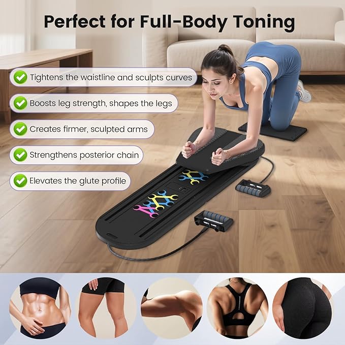 Pilates Board, Foldable Pilates Reformer Set with Timer, 8-in-1 Multi-Purpose Portable Pilates Machine for Home Workout, Pilates Reformer Kit for Full Body Workout, Abs Trainer, Core Strength