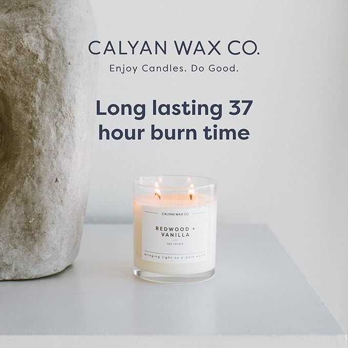 Calyan Wax Co. Grapefruit & Flora 2 Wick Scented Candle - 37 Hour Burn - Luxury Non Toxic Soy Wax Candles - Long Lasting Large Glass Jar Candle for Home - 8.8oz