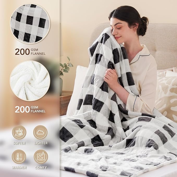 Homemate Electric Blanket Heated Queen Size - 84“x90“ Ultra Soft Cozy Flannel Heating Blanket with 10 Fast Heat Levels 8 Hours Auto Off Over-Heated Protection ETL Certification Keep Warm in Home