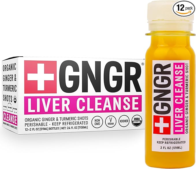 +GNGR Liver Cleanse Shot, Cold-Pressed Ginger Shot with Milk Thistle, Dandelion Root, Turmeric Root, Immunity Shot for All Natural Liver Support, Detox, Digestion, Cleanse 2 fl oz (Pack of 12)