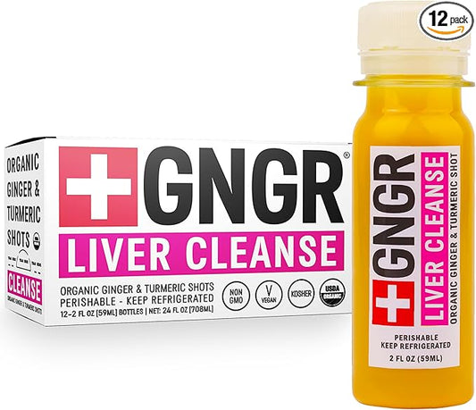 +GNGR Liver Cleanse Shot, Cold-Pressed Ginger Shot with Milk Thistle, Dandelion Root, Turmeric Root, Immunity Shot for All Natural Liver Support, Detox, Digestion, Cleanse 2 fl oz (Pack of 12)