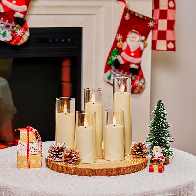 Amagic Flameless Candles Battery Operated, LED Candles with Remote and Timer, Acrylic Plexiglass Flickering Fake Candle for Wedding, Home Decor, Ivory White, Set of 5, D2.2 x H5 5" 6" 7" 8"