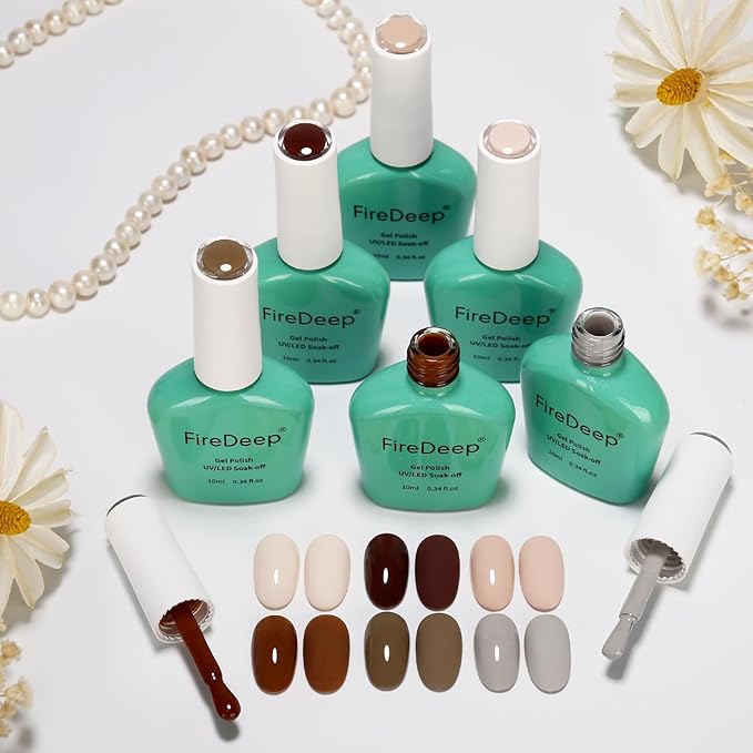 10ml Hema Free Fall Gel Nail Polish Set 6 Colors Beige Brown Taupe Gel Polish Kit Soak Off Nail Art Salon Home DIY Gift for Women