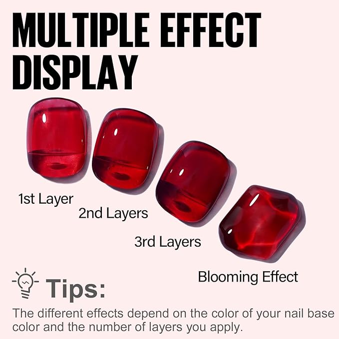 TOMICCA Sheer Gel Nail Polish, Jelly Red Nail Polish, Long Lasting Wine Red Gel Polish for Translucent Color Nail Art DIY Manicure Salon