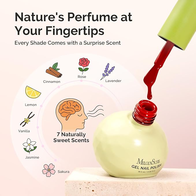 MelodySusie Highly Pigmented Gel Nail Polish Set with Mini UV Light, Plant-Based Formula, 10 Dopamine Colors + 2 Glassy Top & Base Coat, 16.5ml Tilt-and-Stand Bottle, Gift for Nail Art at Home