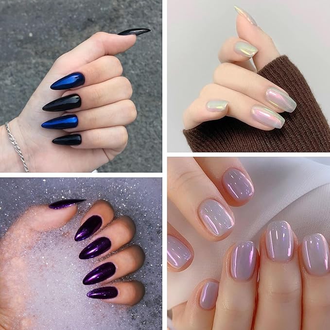 Pearl Chrome Nail Powder 6 Colors Metallic Mirror Effect Mermaid Chrome Powder Iridescent Aurora Nail Pigment Glitter Rubbing Dust for Nail Art Decoration Gel Polish