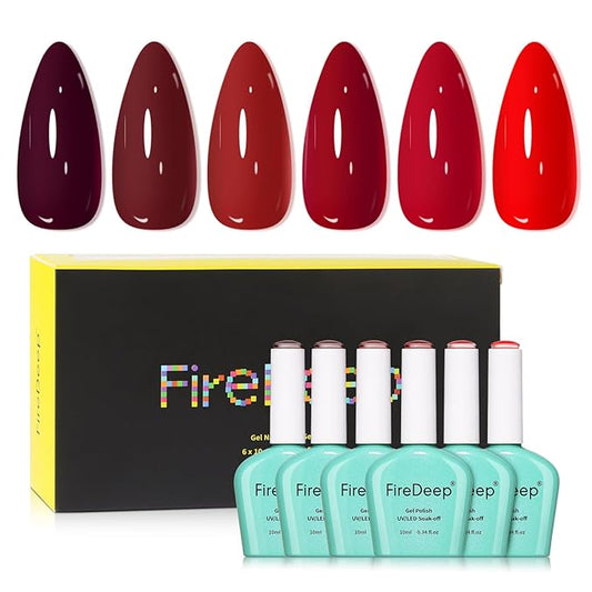 10ml Hema Free Gel Nail Polish Set, 6 Colors Gel Polish Kit Dark Red Burgundy Red Soak Off Manicure Gift for Women Girls