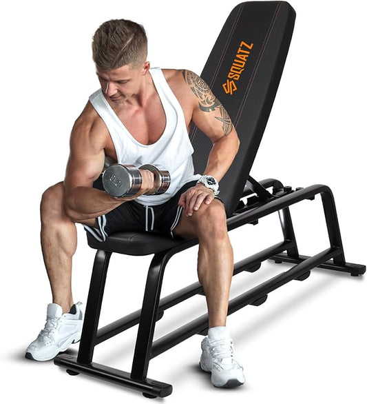SQUATZ Adjustable Bench for Home Gym - Versatile Weight Bench for Men & Women - Ergonomic Workout Bench for Bench Press & Full Body Exercise - Heavy-Duty Steel, Non-Slip Design