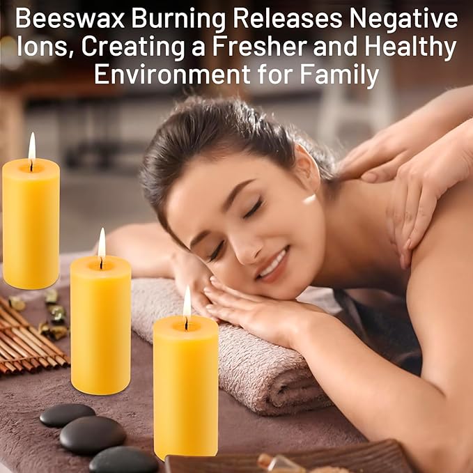 4 Pack Natural Beeswax Pillar Candles, 140 Hours Long Burning, 100% Pure Bees Wax Candles, Organic Emergency Beeswax Candles Bulk for Home Room Prayer Parties Relax, Smokeless & Dripless 2x4in