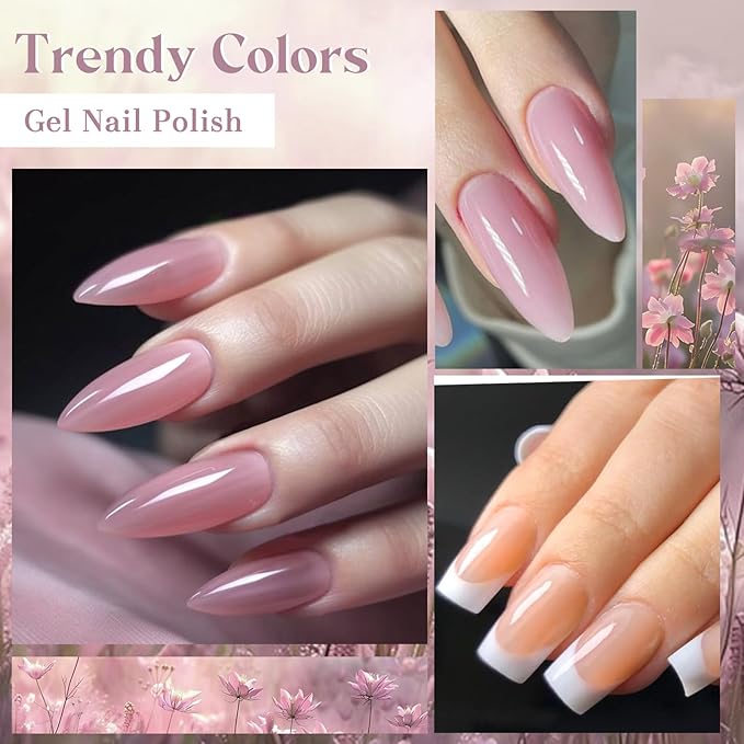 MTSSII Jelly Gel Nail Polish Set - Nude Gel Polish Kit - Milky Nude, Sheer Pink - UV Translucent - Grey - 8 Pcs
