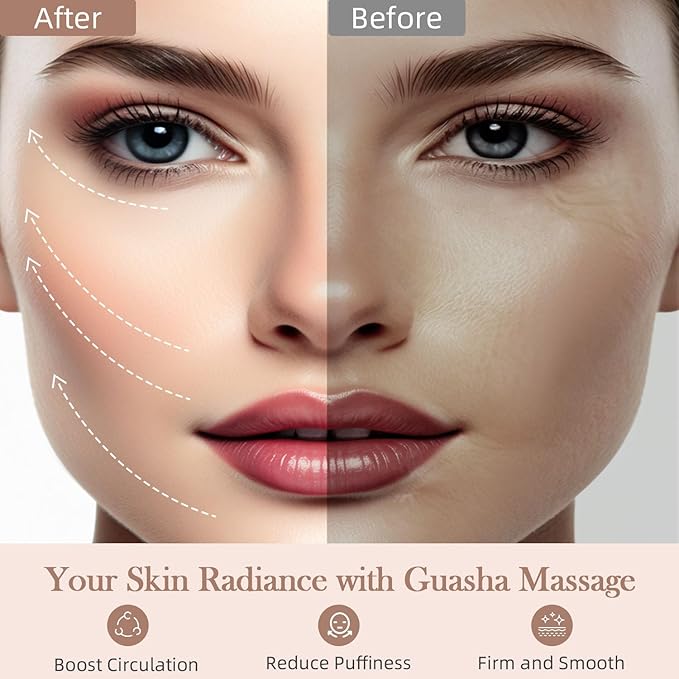 BESKAR Gua Sha Facial Tools, Natural Jade Stone Guasha Massager for Jawline Sculpting, Tighten Face Skin and Reduce Wrinkles, Face Eyes Body Neck Massage Tool, Skin Care Gift (Black)