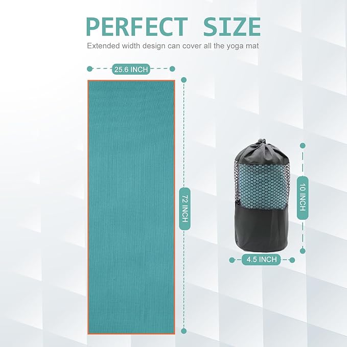 Eunzel 2 Pack Hot Yoga Towel - Microfiber Non Slip Yoga Mat Towel with Grip Dot Sweat Absorbent Towel for Hot Yoga, Pilates and Fitness 72" x 24", Dark Cyan/Steel Blue