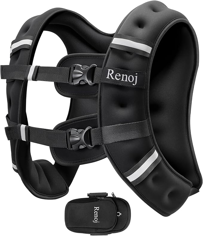 Renoj Weighted Vest for Women Men: 6lb/8lb/10lb/12lb/16lb/20lb Weight Training Vest for Workout, Running, Walking, Exercise, Weight Loss, Weight Lifting - With Reflective Strips and Storage Pocket