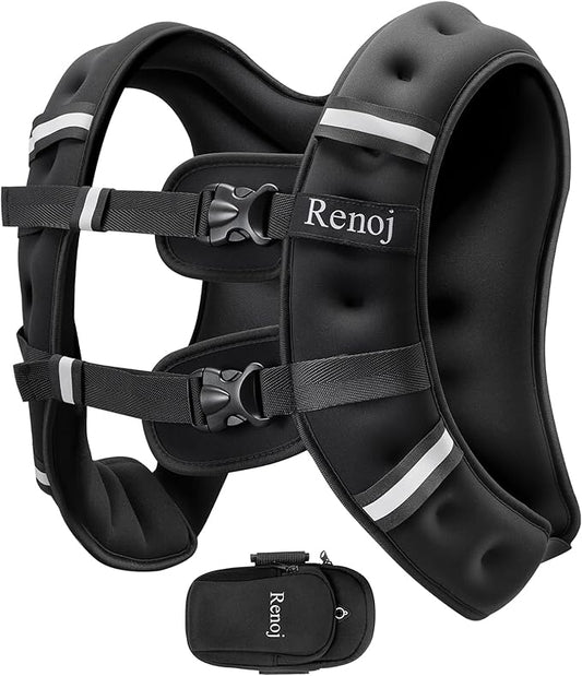 Renoj Weighted Vest for Women Men: 6lb/8lb/10lb/12lb/16lb/20lb Weight Training Vest for Workout, Running, Walking, Exercise, Weight Loss, Weight Lifting - With Reflective Strips and Storage Pocket