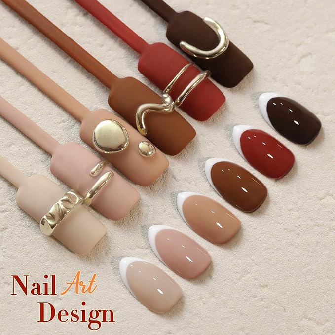 Double Rhythm 6 Pcs 15 ML Gel Polish Set Same Color Same Bottle Soak Off Gel Polish Kit Nail Art Manicure Salon DIY at Home for Women (Coffee Brown Nude Red Beige Pink-T6-5)