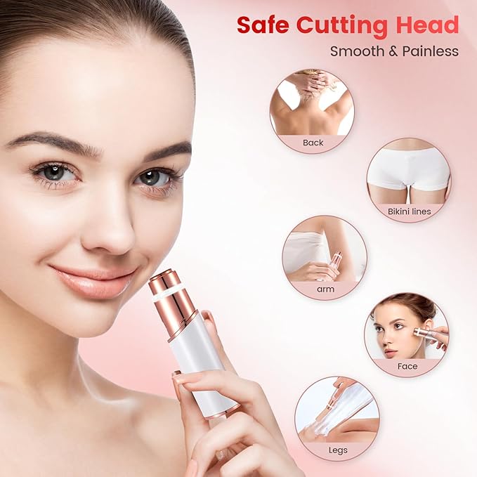Facial Hair Remover for Women- 2-in-1 as Seen on TV Painless Face Shaver -Mini Hair Remover, Electric Razor Shaver Portable Bikini Epilator for Lips, Chin, Armpit, Peach Fuzz,Neck, Cheek