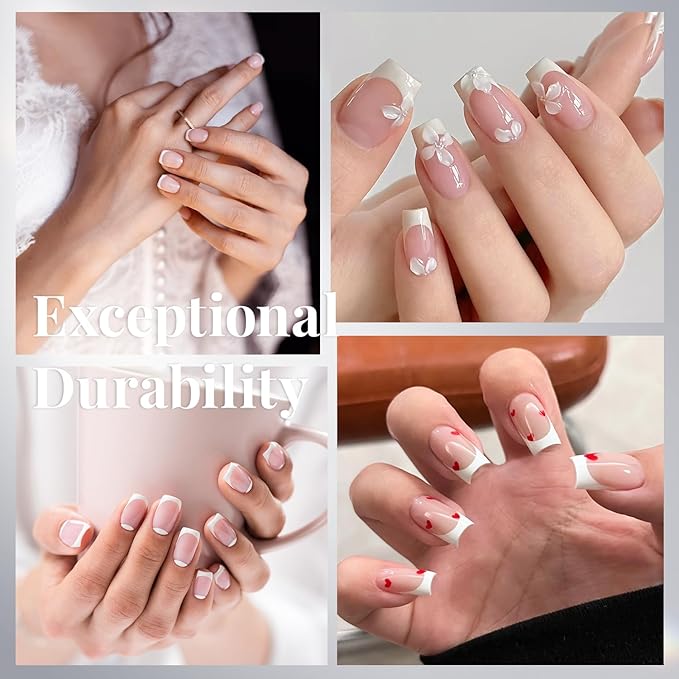 Krofaue French Nail Tips - 120PCS Acrylic White Fake Nails Art Tips 12 Sizes Half Cover False Nails Wrap Edge Square Nails with Case for DIY Nail Extensions