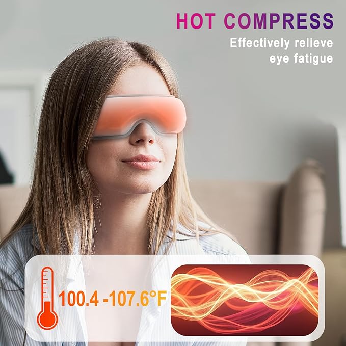 Eye Massager with Heat & Bluetooth Music - Rechargeable Eye Mask for Migraine Relief & Sleep Improvement,Includes EVA Travel Case, Gift for Mom/Dad (Mother's Day/Birthday)