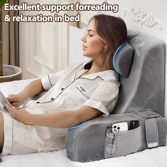 Reading Pillow for Sitting in Bed Adult, Back Pillow for Sitting Up in Bed with Arm Rest, Suitable for Gaming,Watching TV on Floor, 19in 4Pcs, Grey