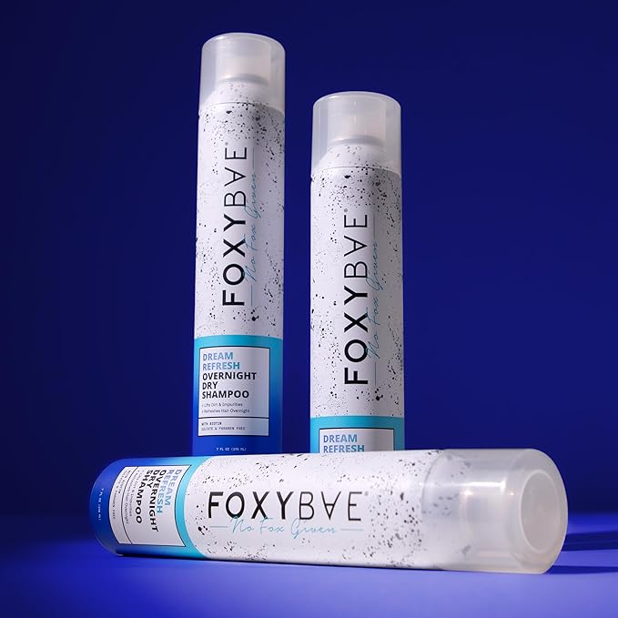 FoxyBae Dream Refresh Overnight Dry Shampoo – Biotin, Rice Starch & Charcoal Formula – Absorbs Oil, Sweat & Odor Overnight – For All Hair Types Including Color-Treated, Fine & Thick Hair – 7 fl oz