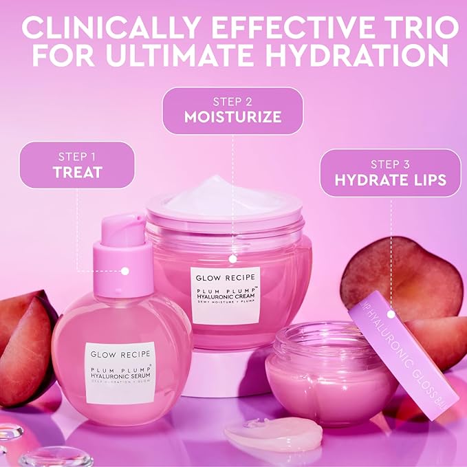 Glow Recipe Plum Plumping & Hydrating Hyaluronic Acid Korean Skin Care Serum - Antioxidant Anti Aging Face Serum + Vitamin B5 for Lasting Skin Barrier Repair & Firming Lines & Wrinkles - Vegan, 30ml