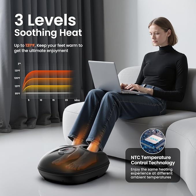 RENPHO Foot Massager Machine with Heat [2025 Upgraded], Shiatsu Foot Massager for Plantar Fasciitis, Birthday Gifts for Women, Wireless Control, 2025 New Upgraded, BK