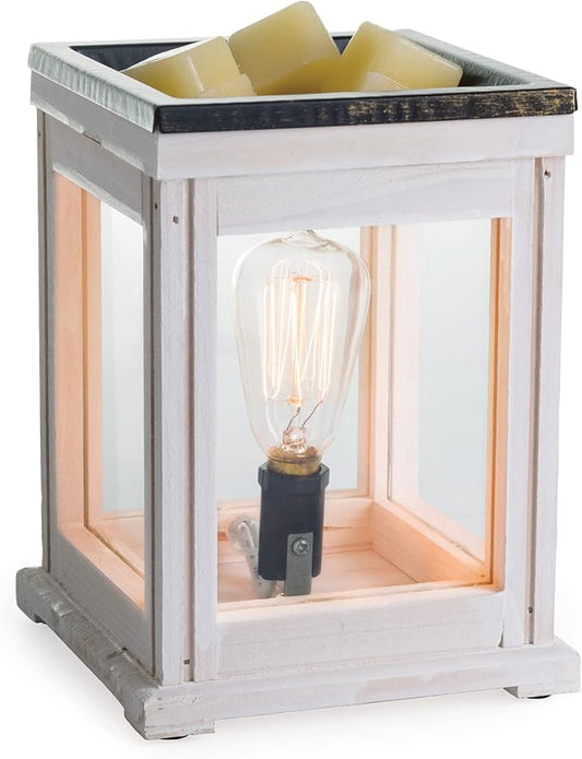 Candle Warmers Etc. Vintage Bulb Illumination Fragrance Warmer- Light-Up Warmer for Warming Scented Candle Wax Melts and Tarts to Freshen Room, Weathered White Wood
