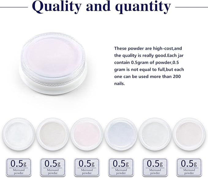 Artdone 6pcs Chrome Nail Powder White Pearl Unicorn Mermaid Aurora Nail Powder,Iridescent Chameleon Effect Nail Color Metallic Mirror Chrome Powder Kit for Nail Art Gel Polish kit