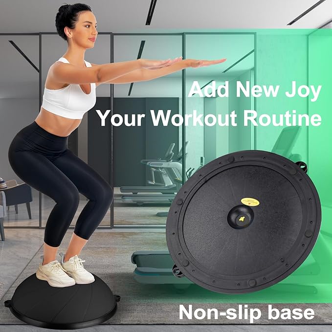 Half Balance Ball, 23 Inch Balance Ball Trainer with Foot Pump for Improving Balance Core Strength and Fitness, Balance Balls Perfect for Home Gym Workout Use