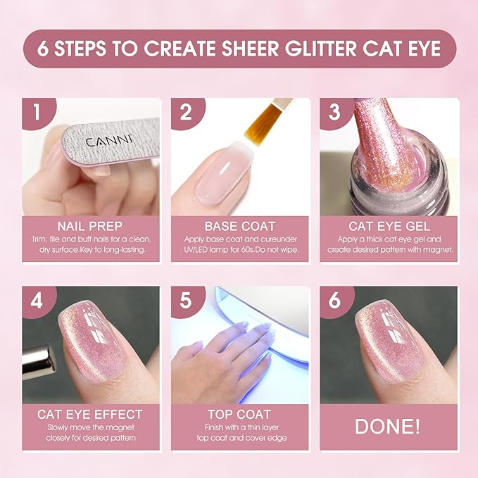 CANNI 8 Pcs 9 ML Cat Eye Gel Nail Polish Set, Red Pink Blue Green Yellow Glitter Rainbow Holographic Cat Eye Gel Polish Kit with Magnet Shimmer Colors Nail Art Manicure Salon DIY Gifts