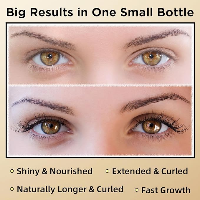 Eyelash Growth Serum & Eyebrow Growth Serum – 15 Plant Extracts with Biotin for Longer, Fuller, Thicker Lashes, Natural Vegan Gentle Nourishing Lash Enhancer (Gold Black)