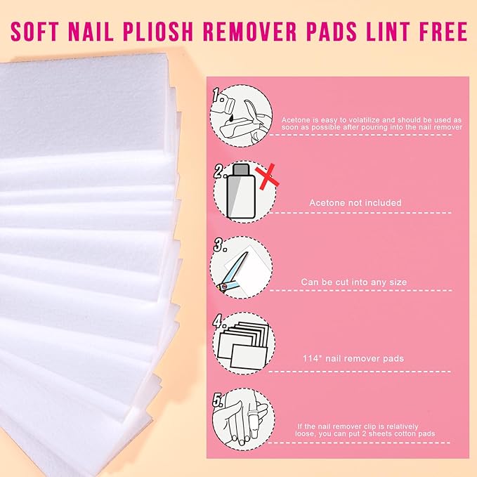 Teenitor Gel Nail Polish Remover Kit with 10pcs Nail Polish Remover Clips Cap 115pcs Nail Wipe Cotton Pads Nail Scraper Nail Files and Buffer Bushes - Hot Red