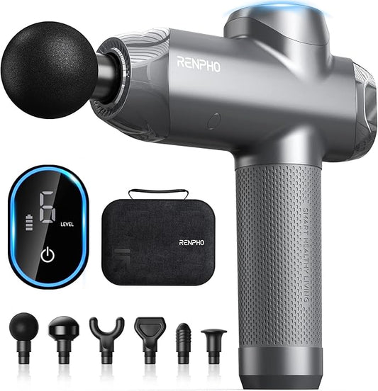 RENPHO Massage Gun Deep Tissue with 12mm Amplitude, Percussion Muscle Massage Gun, Portable Electric Handheld Massager Gun, LED Touch Display Carry Case Power