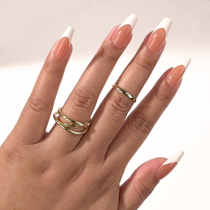 Canvalite French Tip Press on Nails Gel Nail Tips - 300Pcs Pre-Colored Quick and Easy Fake Nails with Designs Coffin Nails Tips Press on Nails Long DIY Nail Extensions, Nude White