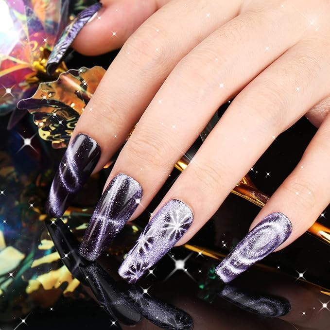 Clara Colors Cat Eye Gel Nail Polish Set of 6 Colors Magnetic Nail Polish Set Holographic Glitter 9D Galaxy Series Cat Eye Gel Polish Set with 1 Magnet Stick for Home DIY Soak Off UV LED
