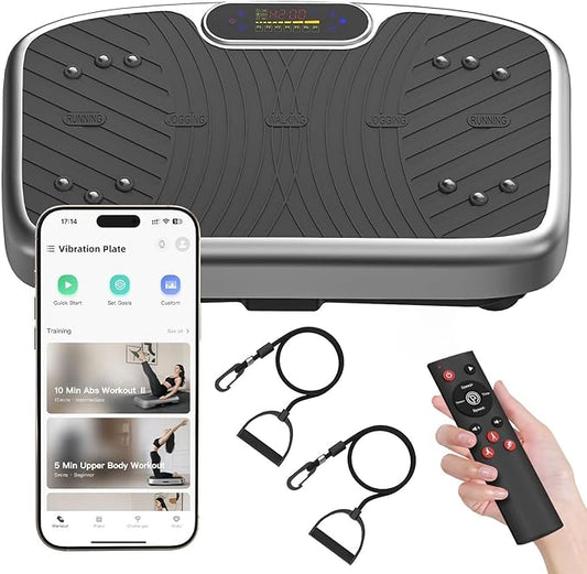 Vibration Plate Exercise Machine, Vibrating Plate Platform for Lymphatic Drainage with 200 Adjustable Speeds, Power Vibration Plate for Weight Loss & Fitness, Supports Max Weight 450 Lbs