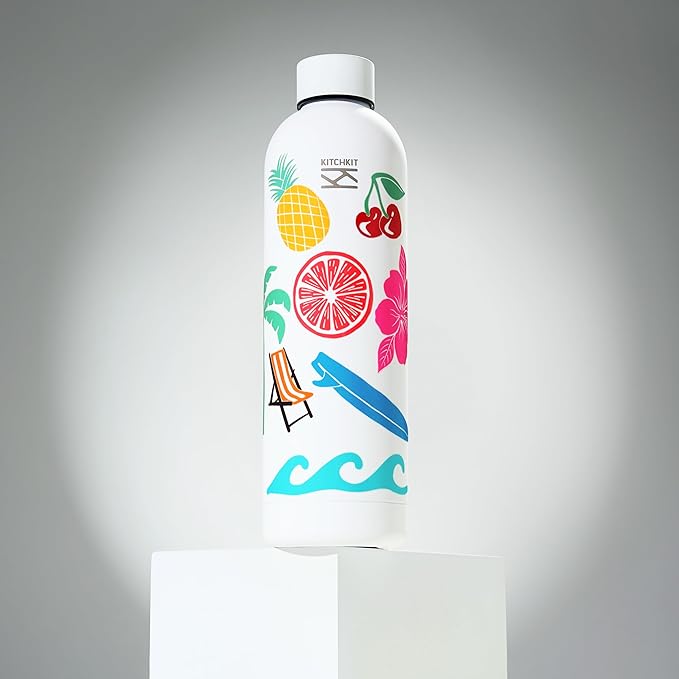 Insulated Stainless Steel Water Bottle 25oz/750ml Vacuum Flask & Bonus Sticker Pack, Leak-Proof Lid, Hot & Cold Retention, Minimalist White Design, Reusable Eco Bottle (Polar Frost)