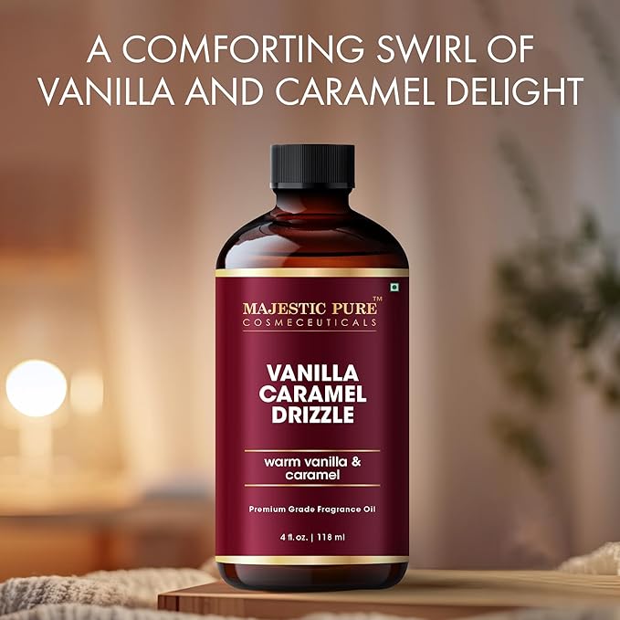 MAJESTIC PURE Vanilla Caramel Drizzle Premium Oil | Vanilla & Caramel Flavour | Premium Grade Fragrance Oil Used in Diffusers, DIY, Self Care | 4 Fl Oz
