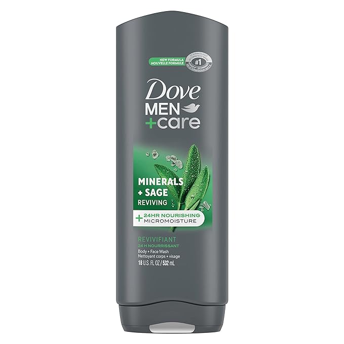Dove Body and Face Wash Reviving Minerals + Sage Body Wash for Men with 24-Hour Nourishing Micromoisture Technology, 18 oz