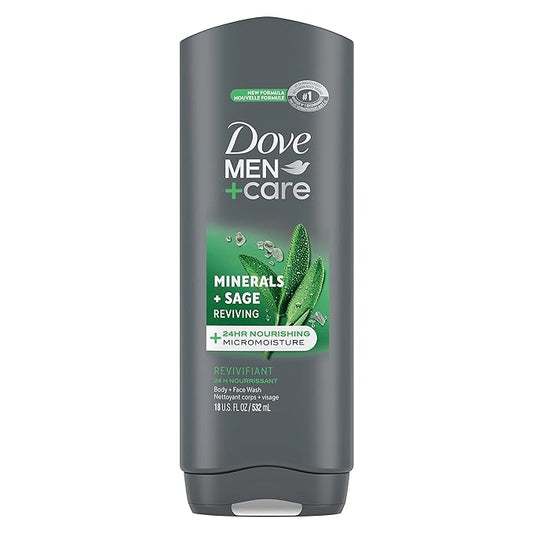 Dove Body and Face Wash Reviving Minerals + Sage Body Wash for Men with 24-Hour Nourishing Micromoisture Technology, 18 oz