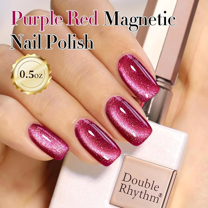 Double Rhythm 0.5 OZ Cat Eye Gel Polish with Magnet 15ML Holographic Glitter Shimmer Translucent Jelly Color Magnetic Nail Polish Salon DIY at Home (MC1077)
