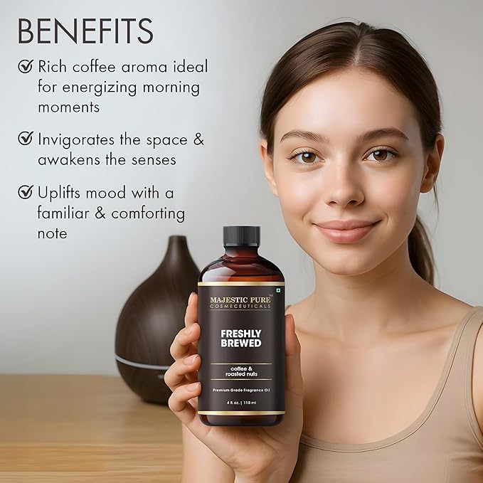 MAJESTIC PURE | Coffee & Roasted Nuts Premium & Free from Mineral Oil | Coffee Flavour, Cocoa Extract, Nutmeg Oil Used in Diffusers, DIY, Self Care | 4 fl oz
