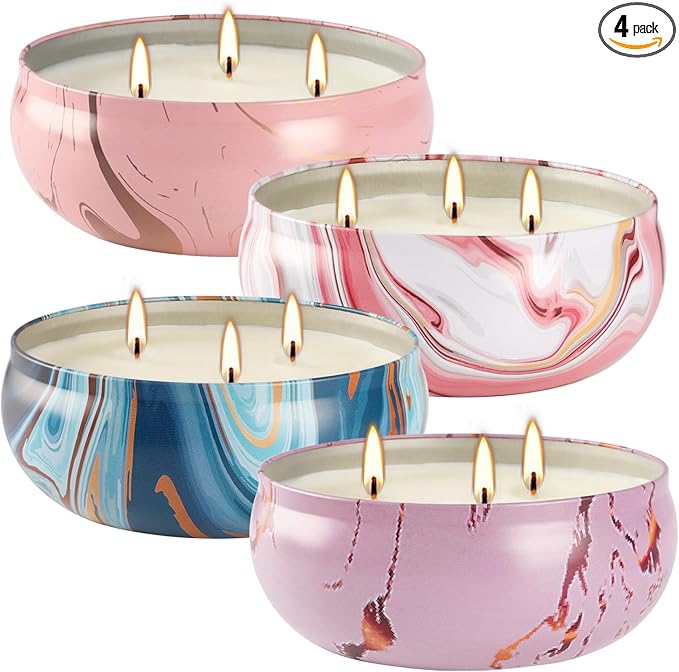 4 Pack Citronella Candles-3 Wick Scented Candles,Outdoor Candle Bulk 12 oz Large Candle Gift for Patio,Summer Gifts,Anniversaries GIF.