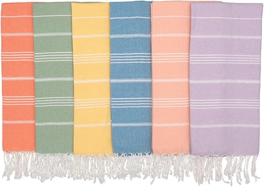 Oversized Turkish Beach Towel 38’’x71’’ - Set of 6 | 100% Turkish Cotton Lightweight Sand Free Quick Dry Pool Towels | Extra Large Bath Towels for Adults Beach Blanket Essentials