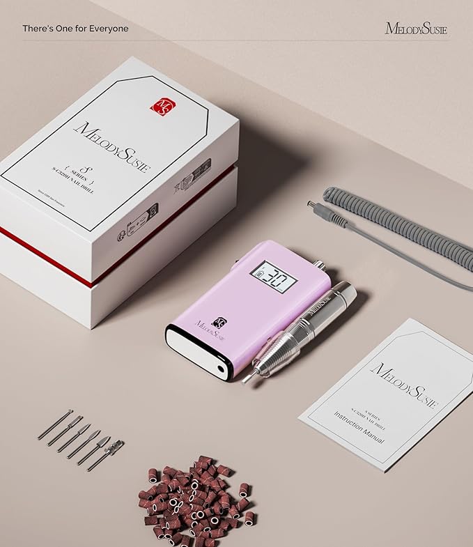 MelodySusie Professional Nail Drill, 30000 RPM Rechargeable Electric E File, SC320H Acrylic Gel Grinder Tools,Portable Nail Drill with 6 Bits Efile for Gel Nails Removing Manicure Pedicure Salon