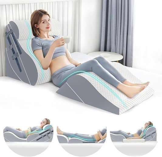 6PCS Orthopedic Bed Wedge Pillow Set with Whole Memory Foam Waist Pillow, Bed Wedge Pillows for Sleeping/Back Pain Relief, Adjustable Leg Elevation Pillows for After Surgery, Swelling, Circulation