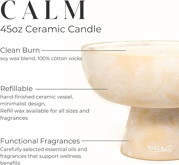 BLUEME Osmanthus & Sandalwood, Luxury Candle w/Essential Oils, 6 Wick, Hand-Poured Soy, Cotton Wick, Ceramic