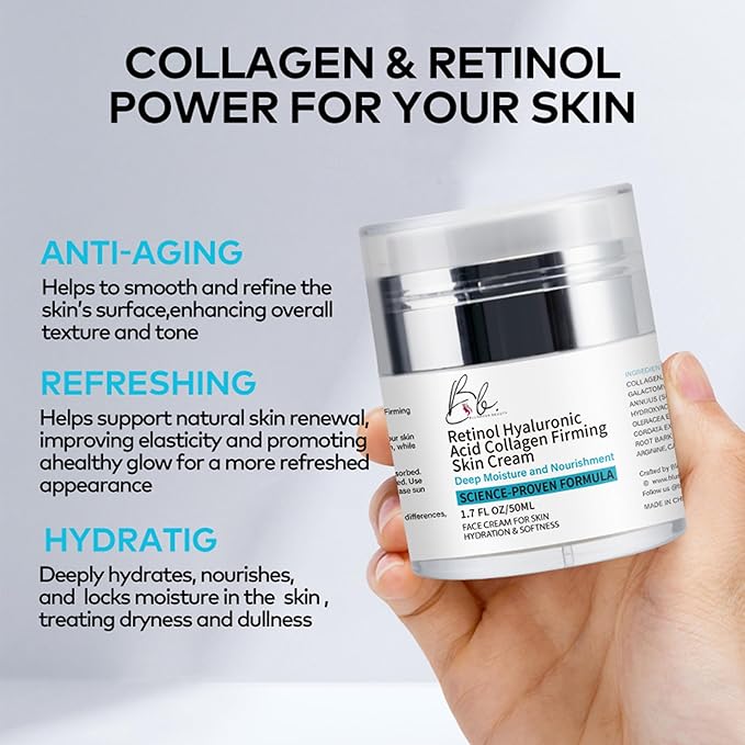 Retinol Moisturizer for Face – Anti Aging Cream with Hyaluronic Acid & Collagen – Deep Hydration, Firming & Wrinkle Reduction – 1.7 fl oz