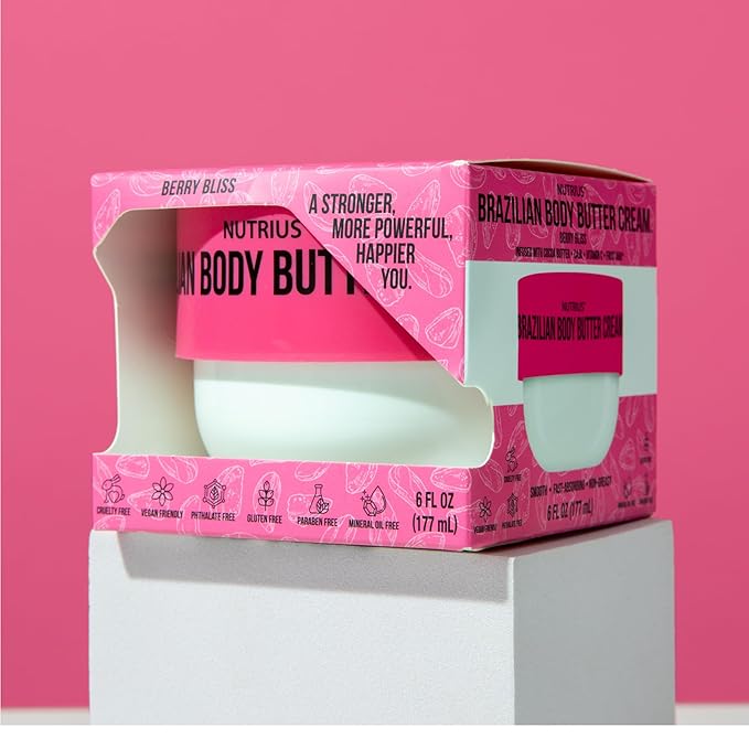 Nutrius Berry Bliss Body Butter – Hydrating Vegan Cream with Acai & Vitamin C, 6oz